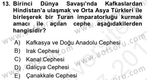 Siyasi Tarih 1 Dersi 2017 - 2018 Yılı (Final) Dönem Sonu Sınav Soruları 13. Soru