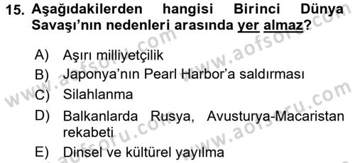 Siyasi Tarih 1 Dersi 2017 - 2018 Yılı (Final) Dönem Sonu Sınav Soruları 15. Soru