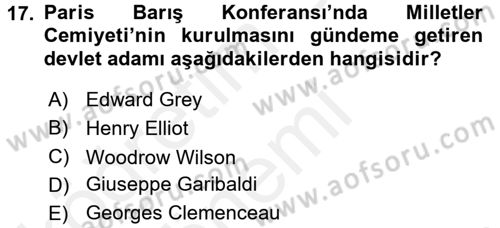 Siyasi Tarih 1 Dersi 2017 - 2018 Yılı (Final) Dönem Sonu Sınav Soruları 17. Soru