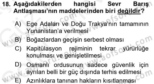 Siyasi Tarih 1 Dersi 2017 - 2018 Yılı (Final) Dönem Sonu Sınav Soruları 18. Soru