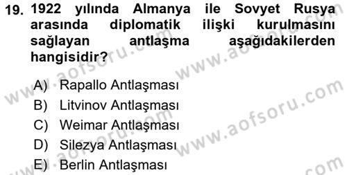 Siyasi Tarih 1 Dersi 2017 - 2018 Yılı (Final) Dönem Sonu Sınav Soruları 19. Soru