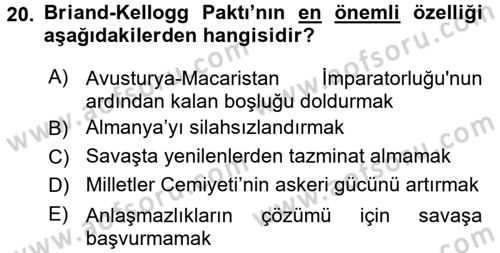Siyasi Tarih 1 Dersi 2017 - 2018 Yılı (Final) Dönem Sonu Sınav Soruları 20. Soru