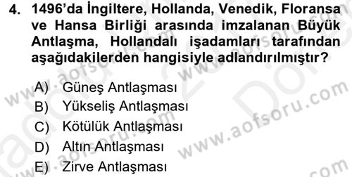 Siyasi Tarih 1 Dersi 2017 - 2018 Yılı (Final) Dönem Sonu Sınav Soruları 4. Soru