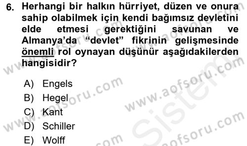 Siyasi Tarih 1 Dersi 2017 - 2018 Yılı (Final) Dönem Sonu Sınav Soruları 6. Soru