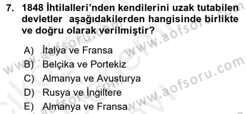 Siyasi Tarih 1 Dersi 2017 - 2018 Yılı (Final) Dönem Sonu Sınav Soruları 7. Soru
