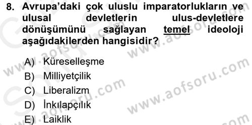 Siyasi Tarih 1 Dersi 2017 - 2018 Yılı (Final) Dönem Sonu Sınav Soruları 8. Soru