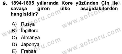 Siyasi Tarih 1 Dersi 2017 - 2018 Yılı (Final) Dönem Sonu Sınav Soruları 9. Soru