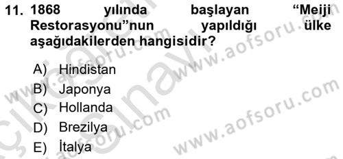 Siyasi Tarih 1 Dersi 2018 - 2019 Yılı 3 Ders Sınav Soruları 11. Soru