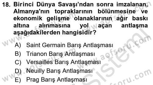 Siyasi Tarih 1 Dersi 2018 - 2019 Yılı 3 Ders Sınav Soruları 18. Soru