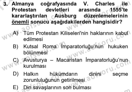 Siyasi Tarih 1 Dersi 2018 - 2019 Yılı 3 Ders Sınav Soruları 3. Soru