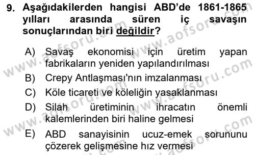 Siyasi Tarih 1 Dersi 2018 - 2019 Yılı 3 Ders Sınav Soruları 9. Soru