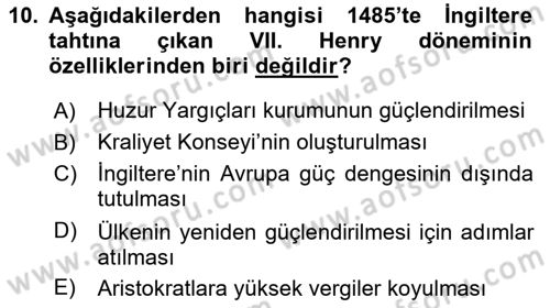Siyasi Tarih 1 Dersi Ara Sınavı Deneme Sınav Soruları 10. Soru