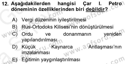 Siyasi Tarih 1 Dersi Ara Sınavı Deneme Sınav Soruları 12. Soru