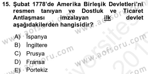 Siyasi Tarih 1 Dersi 2018 - 2019 Yılı (Vize) Ara Sınavı 15. Soru