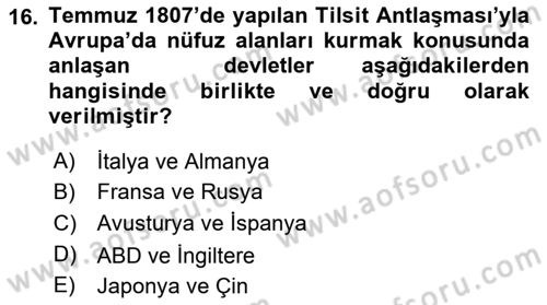 Siyasi Tarih 1 Dersi 2018 - 2019 Yılı (Vize) Ara Sınav Soruları 16. Soru