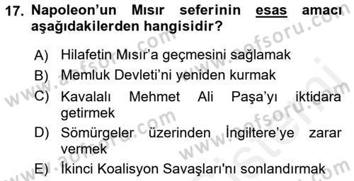 Siyasi Tarih 1 Dersi Ara Sınavı Deneme Sınav Soruları 17. Soru