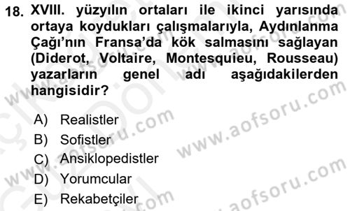 Siyasi Tarih 1 Dersi Ara Sınavı Deneme Sınav Soruları 18. Soru