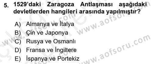 Siyasi Tarih 1 Dersi 2018 - 2019 Yılı (Vize) Ara Sınav Soruları 5. Soru