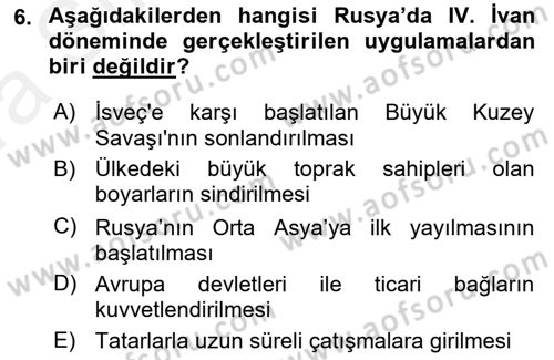 Siyasi Tarih 1 Dersi Ara Sınavı Deneme Sınav Soruları 6. Soru