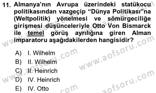 Siyasi Tarih 1 Dersi 2018 - 2019 Yılı (Final) Dönem Sonu Sınav Soruları 11. Soru