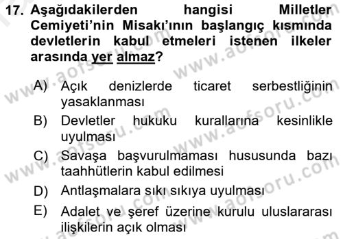 Siyasi Tarih 1 Dersi 2018 - 2019 Yılı (Final) Dönem Sonu Sınav Soruları 17. Soru