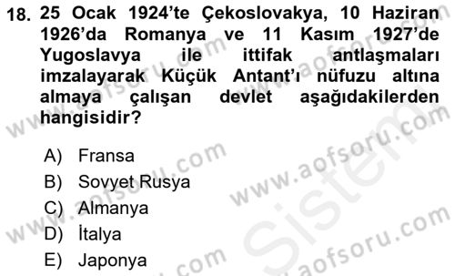 Siyasi Tarih 1 Dersi 2018 - 2019 Yılı (Final) Dönem Sonu Sınav Soruları 18. Soru
