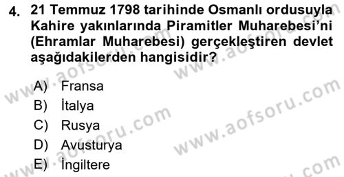 Siyasi Tarih 1 Dersi 2018 - 2019 Yılı (Final) Dönem Sonu Sınav Soruları 4. Soru