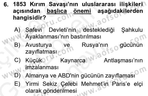Siyasi Tarih 1 Dersi 2018 - 2019 Yılı (Final) Dönem Sonu Sınav Soruları 6. Soru
