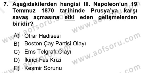 Siyasi Tarih 1 Dersi 2018 - 2019 Yılı (Final) Dönem Sonu Sınav Soruları 7. Soru