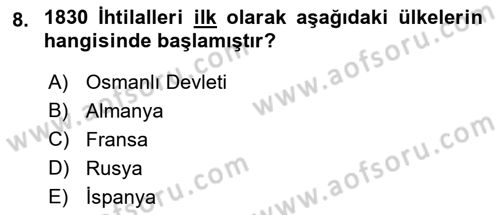 Siyasi Tarih 1 Dersi 2018 - 2019 Yılı (Final) Dönem Sonu Sınav Soruları 8. Soru