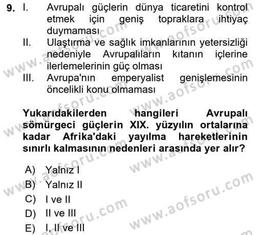 Siyasi Tarih 1 Dersi 2018 - 2019 Yılı (Final) Dönem Sonu Sınav Soruları 9. Soru