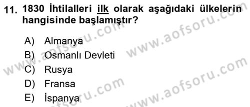 Siyasi Tarih 1 Dersi 2018 - 2019 Yılı Yaz Okulu Sınav Soruları 11. Soru