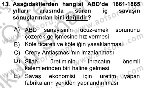 Siyasi Tarih 1 Dersi 2018 - 2019 Yılı Yaz Okulu Sınav Soruları 13. Soru