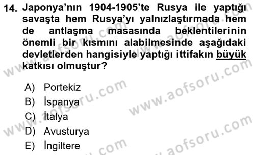 Siyasi Tarih 1 Dersi 2018 - 2019 Yılı Yaz Okulu Sınav Soruları 14. Soru