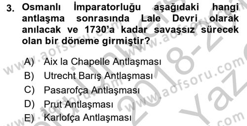 Siyasi Tarih 1 Dersi 2018 - 2019 Yılı Yaz Okulu Sınav Soruları 3. Soru