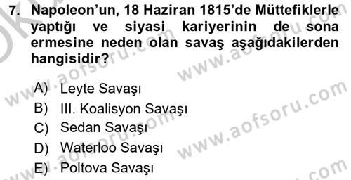 Siyasi Tarih 1 Dersi 2018 - 2019 Yılı Yaz Okulu Sınav Soruları 7. Soru