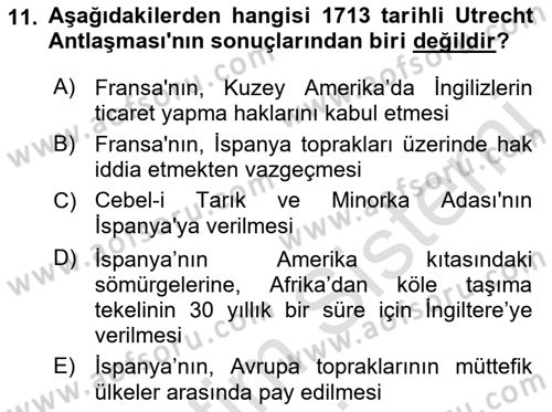 Siyasi Tarih 1 Dersi 2019 - 2020 Yılı (Vize) Ara Sınavı 11. Soru