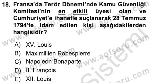 Siyasi Tarih 1 Dersi 2019 - 2020 Yılı (Vize) Ara Sınavı 18. Soru