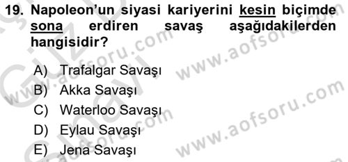 Siyasi Tarih 1 Dersi 2019 - 2020 Yılı (Vize) Ara Sınavı 19. Soru