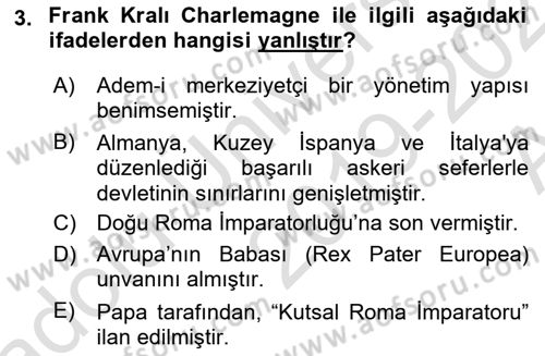 Siyasi Tarih 1 Dersi 2019 - 2020 Yılı (Vize) Ara Sınavı 3. Soru