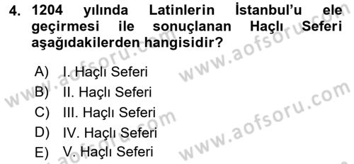 Siyasi Tarih 1 Dersi 2019 - 2020 Yılı (Vize) Ara Sınavı 4. Soru