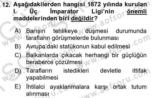 Siyasi Tarih 1 Dersi 2019 - 2020 Yılı (Final) Dönem Sonu Sınav Soruları 12. Soru