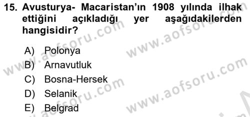 Siyasi Tarih 1 Dersi 2019 - 2020 Yılı (Final) Dönem Sonu Sınavı 15. Soru