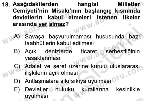 Siyasi Tarih 1 Dersi 2019 - 2020 Yılı (Final) Dönem Sonu Sınav Soruları 18. Soru