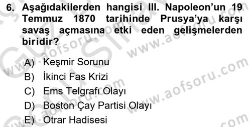 Siyasi Tarih 1 Dersi 2019 - 2020 Yılı (Final) Dönem Sonu Sınav Soruları 6. Soru