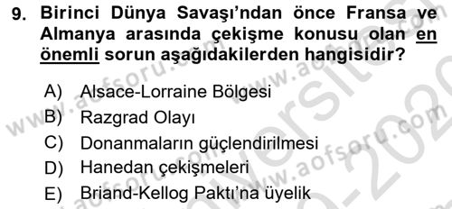 Siyasi Tarih 1 Dersi 2019 - 2020 Yılı (Final) Dönem Sonu Sınav Soruları 9. Soru