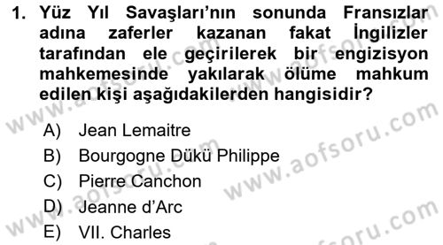 Siyasi Tarih 1 Dersi 2020 - 2021 Yılı Yaz Okulu Sınav Soruları 1. Soru