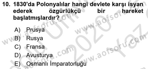 Siyasi Tarih 1 Dersi 2020 - 2021 Yılı Yaz Okulu Sınav Soruları 10. Soru