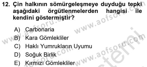 Siyasi Tarih 1 Dersi 2020 - 2021 Yılı Yaz Okulu Sınav Soruları 12. Soru