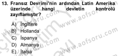 Siyasi Tarih 1 Dersi 2020 - 2021 Yılı Yaz Okulu Sınav Soruları 13. Soru